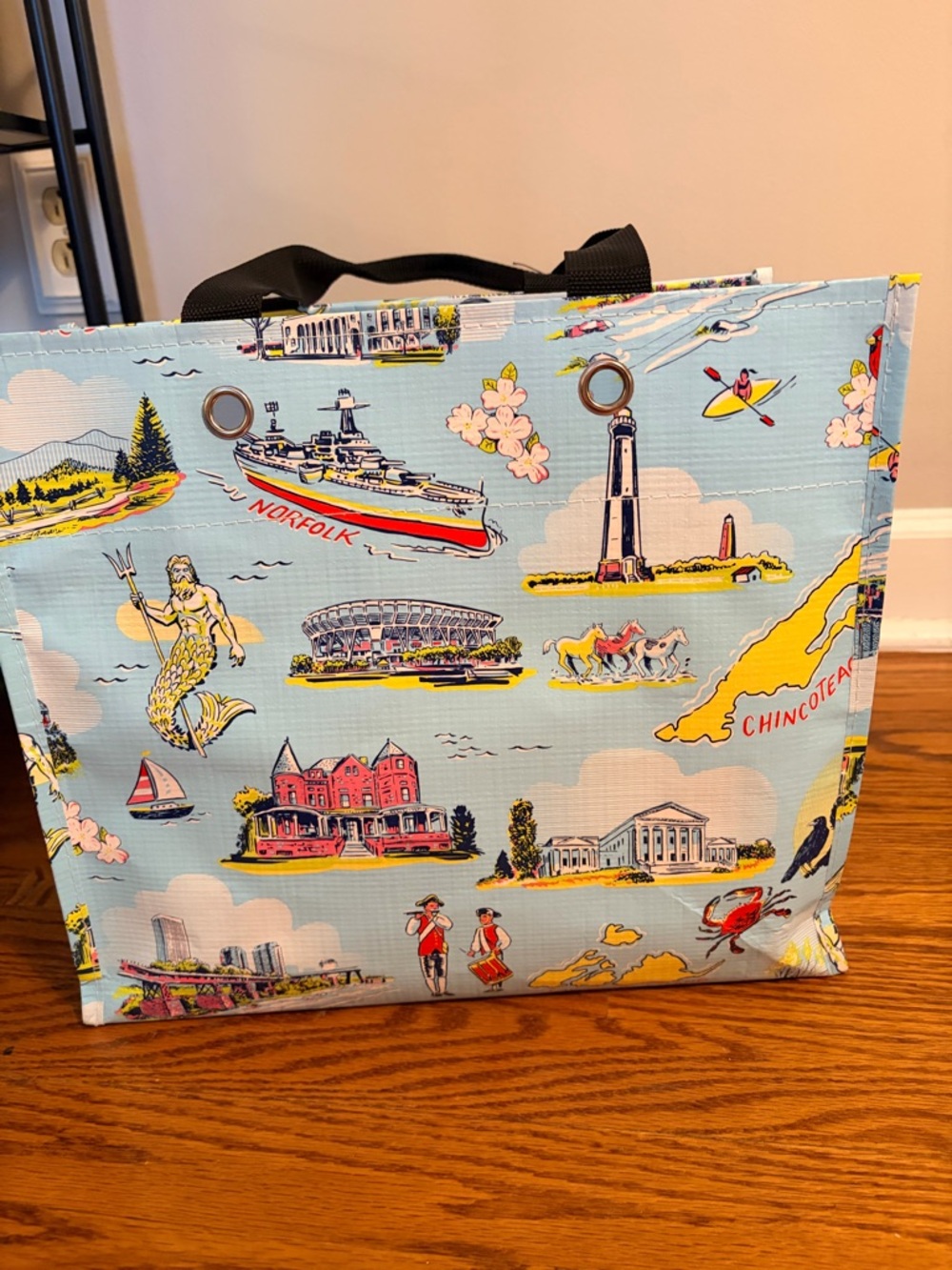 Scout VA Map Print Tote Bag - Light Blue with Yellow Accents - Picture 2 of 5